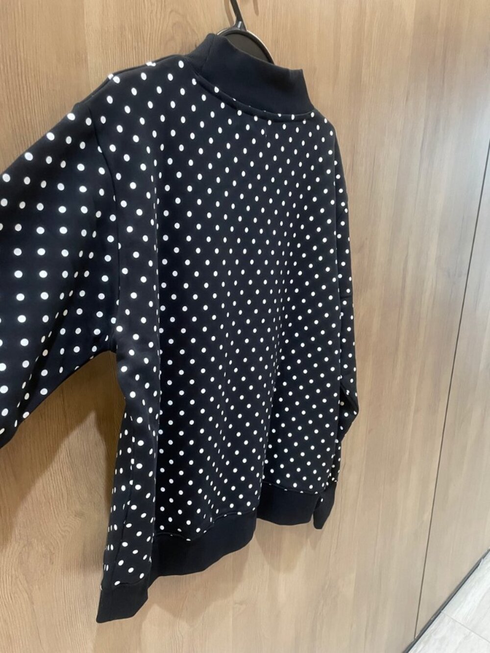 PARKE Varsity Letter Polka Dot Mock Neck Pullover Sweatshirt - Picture 8 of 8